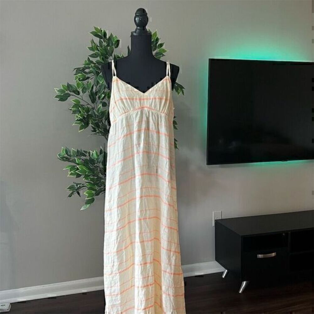 J.Crew Women's Striped Linen Cotton Empire Waist Maxi Dress Multicolor